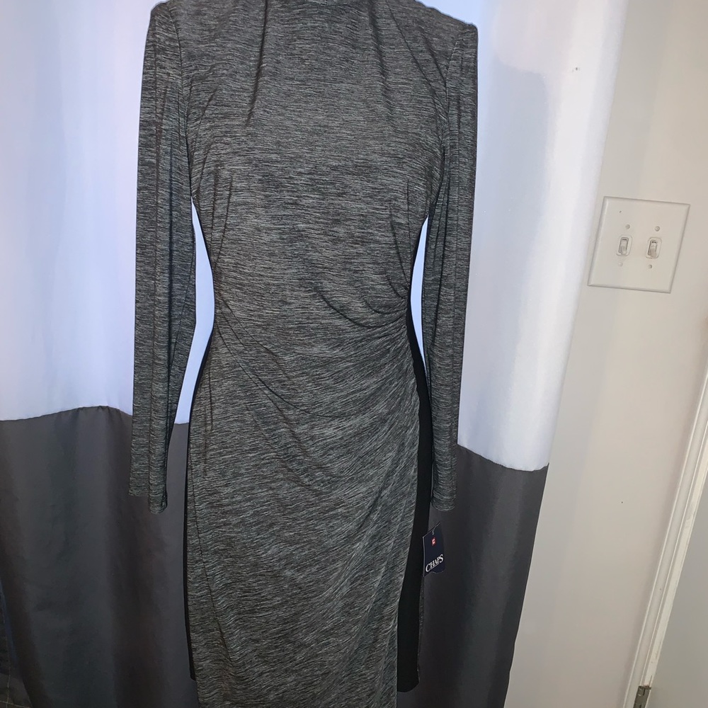 Ralph Lauren Chaps gray black bodycon ruched waist mock turtleneck long sleeve